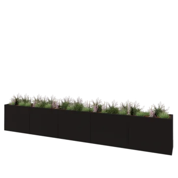 Stål plantekasse XXL - Rektangel - 500 x 50 x 80 cm - RAL9005 mat (sort) - Med bundplade