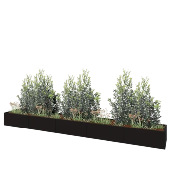 Stål plantekasse XXL - Rektangel - 500 x 60 x 40 cm - RAL9005 mat (sort) - Med bundplade