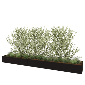 Stål plantekasse XXL - Rektangel - 500 x 80 x 40 cm - RAL9005 mat (sort) - Med bundplade
