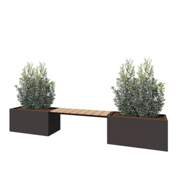 Stål plantekasse - Rektangel - 321,2 x 50 x 50 cm - RAL7016 mat (antracitgrå) - Uden bundplade - Med bænk