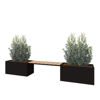 Stål plantekasse - Rektangel - 321,2 x 50 x 50 cm - RAL9005 mat (sort) - Uden bundplade - Med bænk