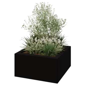 Plantekasse i glasfiber - Kvadratisk - 80 x 80 x 40 cm - RAL9005 mat (sort) - Med bund