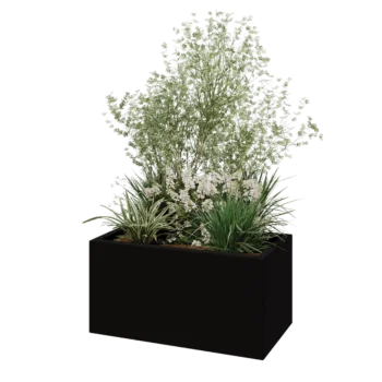 Plantekasse i glasfiber - Rektangel - 80 x 40 x 40 cm - RAL9005 mat (sort) - Med bund