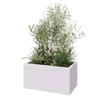 Plantekasse i glasfiber - Rektangel - 80 x 40 x 40 cm - RAL9010 mat (hvid) - Med bund