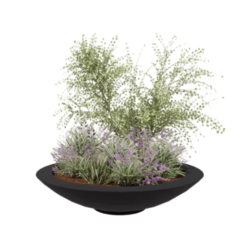 Plantekasse i glasfiber - Skål - Ø 153 x 34 cm - RAL7021 mat (sortgrå) - Med bund