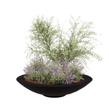 Plantekasse i glasfiber - Skål - Ø 153 x 34 cm - RAL9005 mat (sort) - Med bund